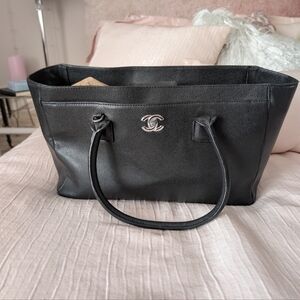 Black Leather Tote with Silver Accents